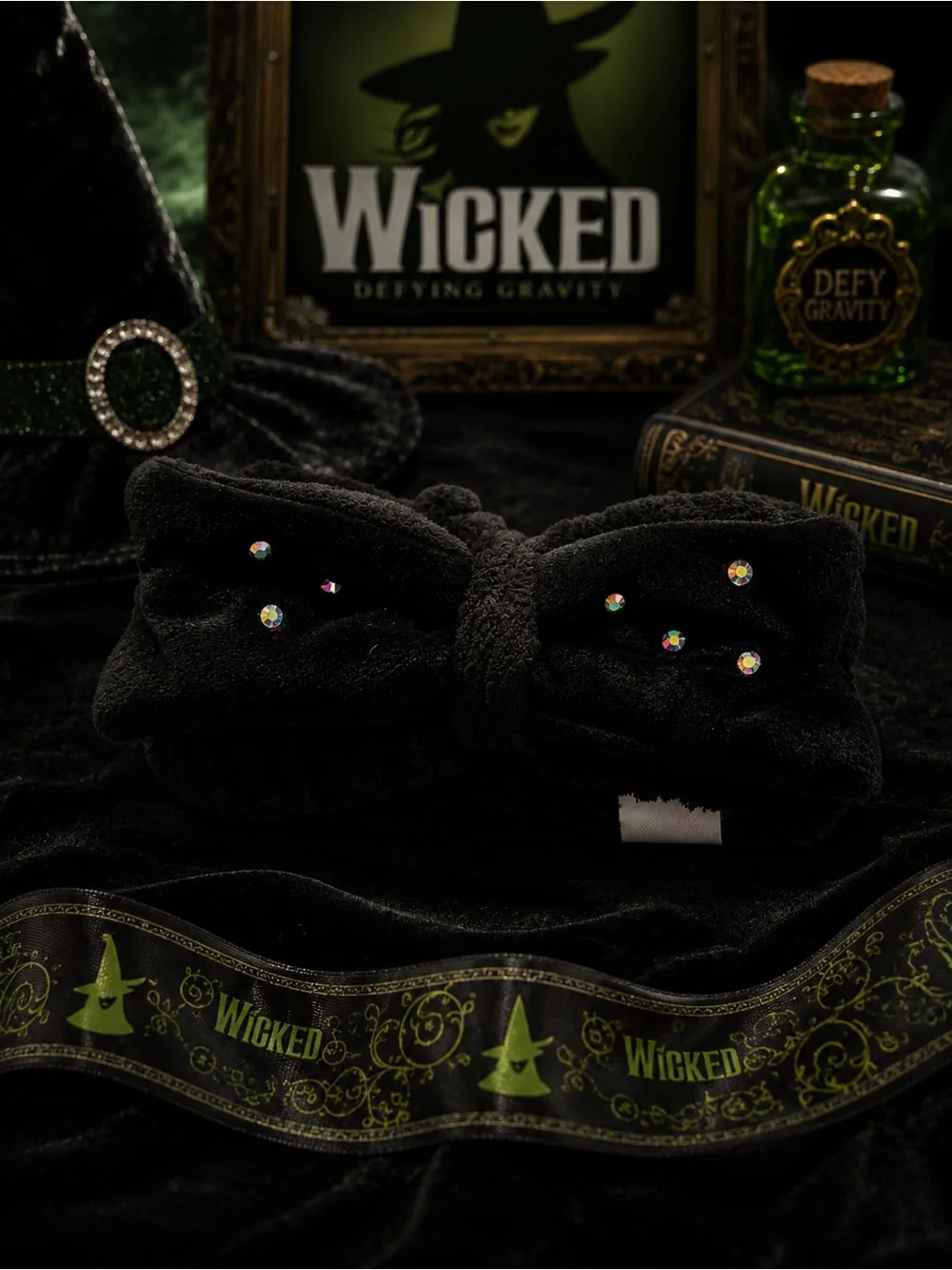 Wicked Black  Bow Head wrap with Multi-Color Accent Scrunchies and hair clip